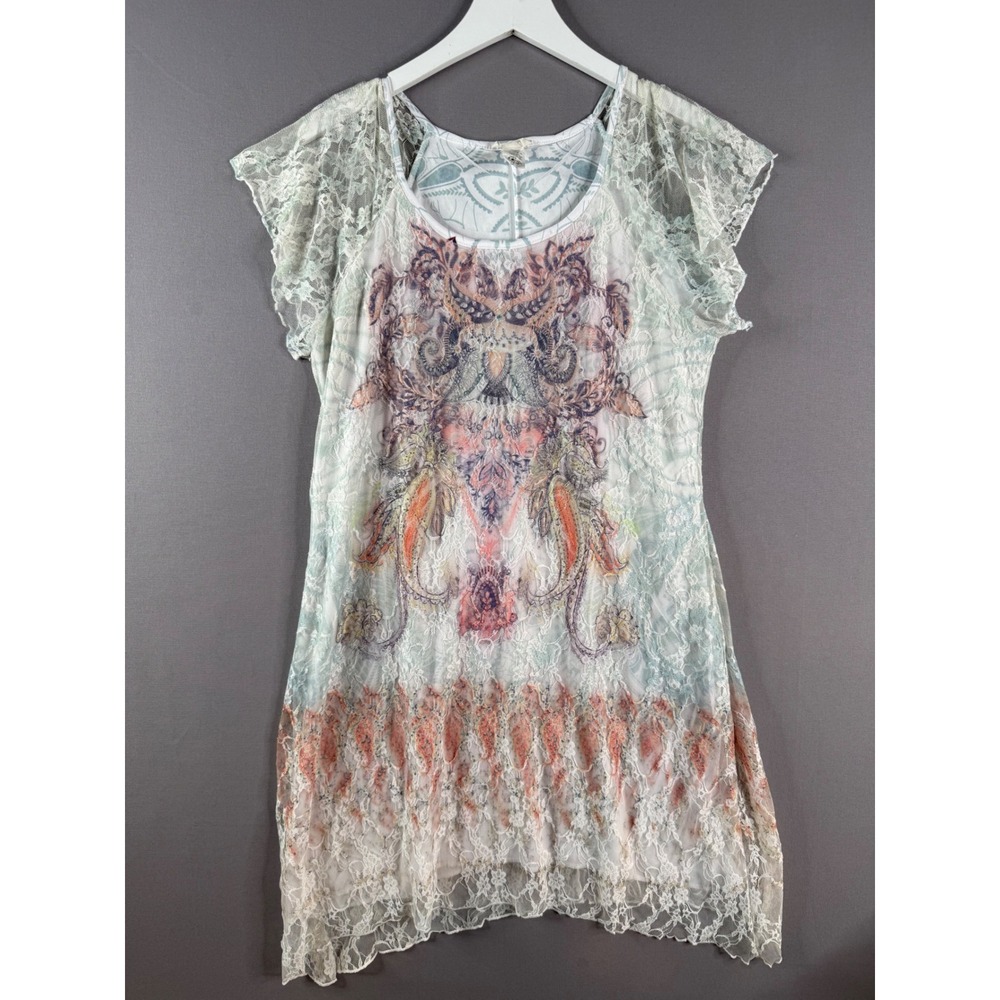 Brittany Black Lace Overlay Dress Women L White Boho Pastel Fairycore Ethereal